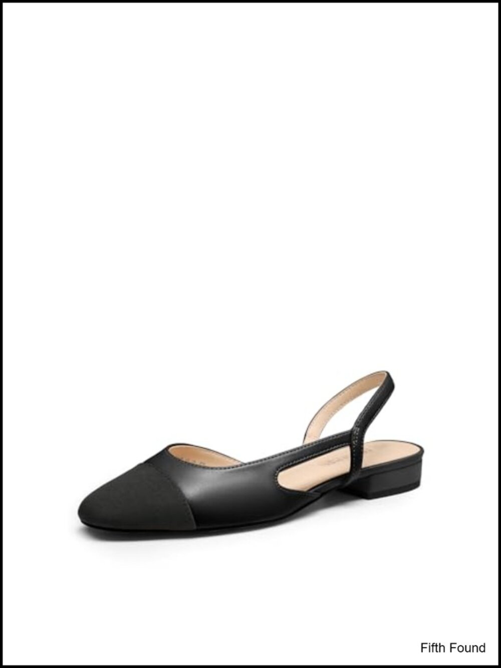 Women's Slingback Ballet Flats Faux Leather Textile Cap Toe Low Block Heel